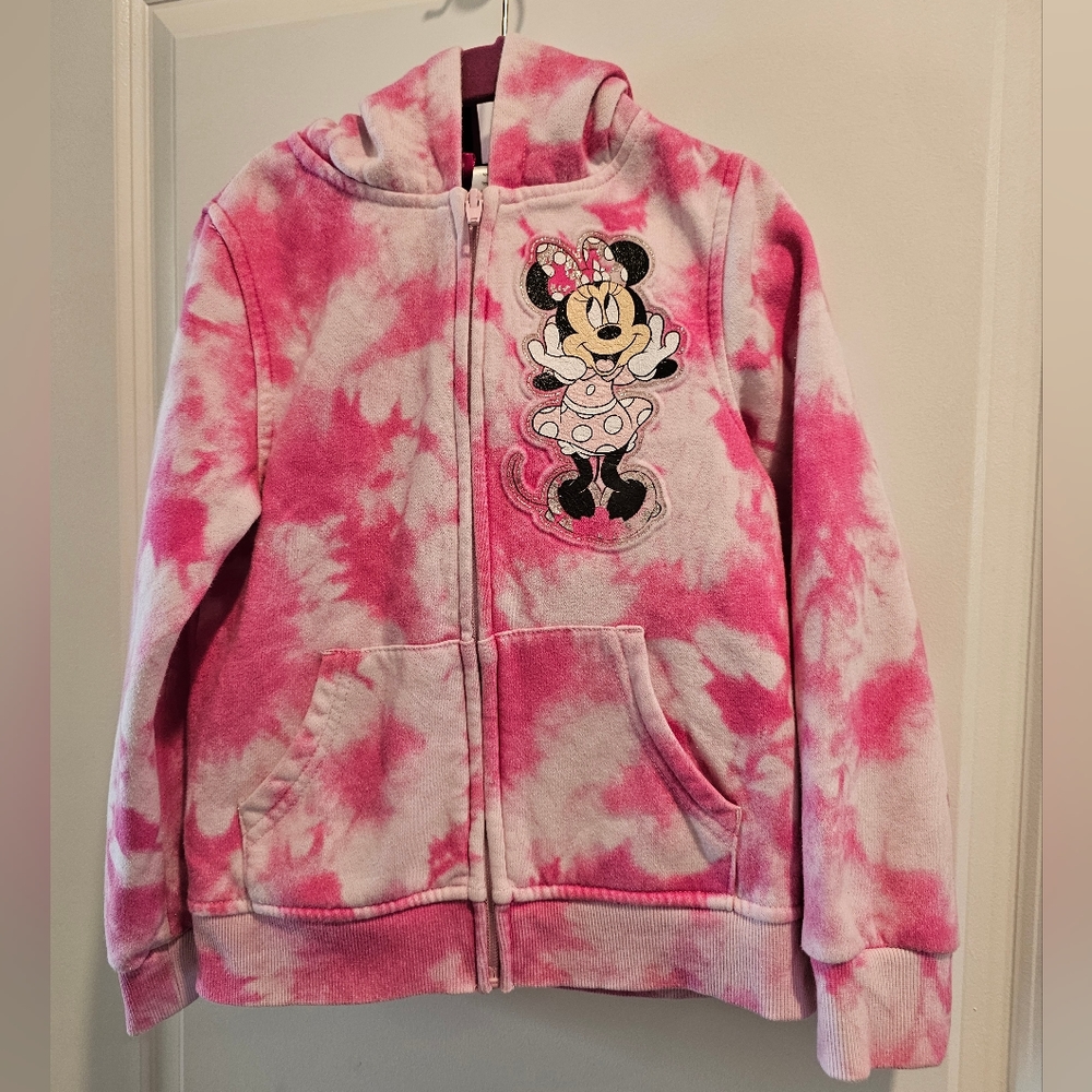 Sz 6 pink and white Disney Minnie Mouse hoodie Valentine's‎ Day tie dye